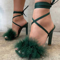 Damen High Heel Sandalen mit luxuriösem Federbesatz R&B