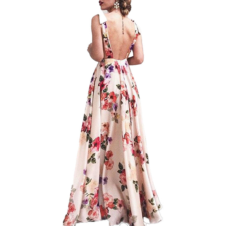 Damen elegantes Maxikleid mit floralem Design und seitlichem Schlitz R&B