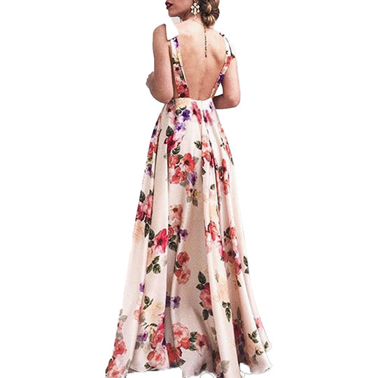 Damen elegantes Maxikleid mit floralem Design und seitlichem Schlitz R&B