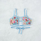 Damen Crop-Top Bikinioberteil mit floralem Design und verspielten BindR&Bändern R&B