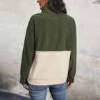 Damen gemütlicher Oversized Pullover mit Knopfleiste und farblich abgesetztem Design