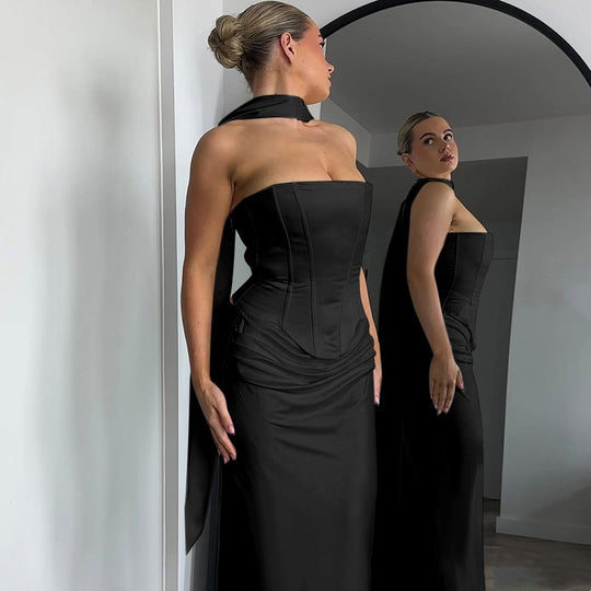 Damen Hochwertiges Abendkleid mit elegantem Cape R&B