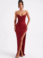 Damen Elegantes Wickelkleid mit schulterfreiem Design und hohem Schlitz