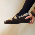 Damen Clogs mit kuscheligem Kunstfellkragen und modischen Schnallen R&B