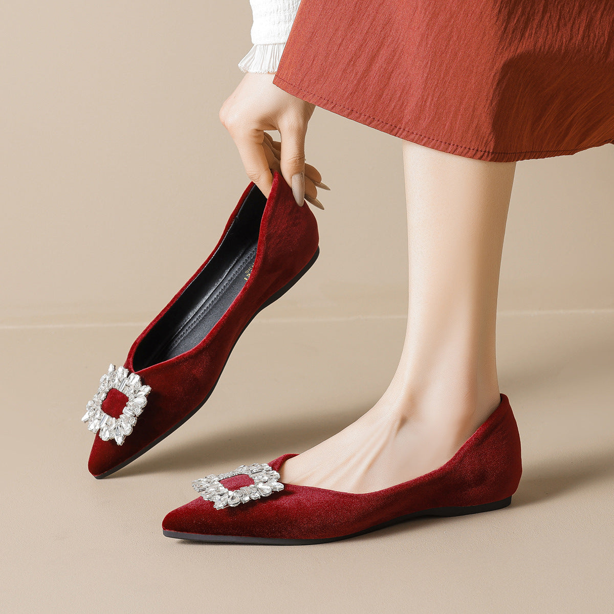 Damen elegante Ballerinas mit strassbesetztem Detail