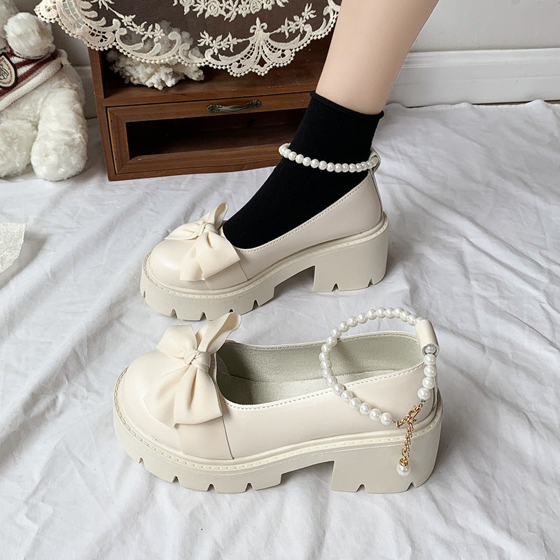 Damen elegante Plateau-Sandalen mit verspieltem Schleifen-Design und perlenbesetztem Riemen R&B