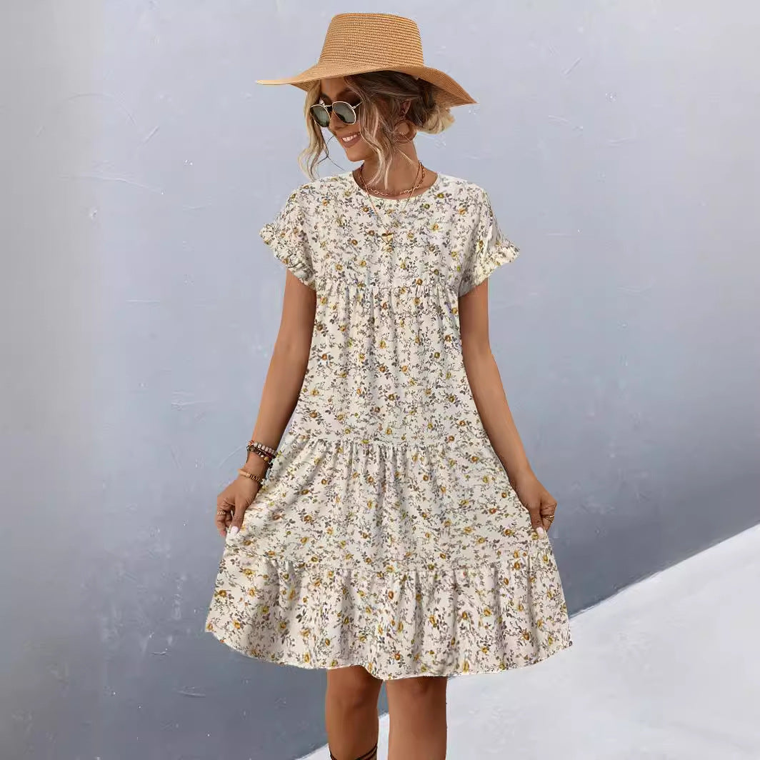 Damen Freizeitkleid mit voluminösem Rock und floralem Design R&B