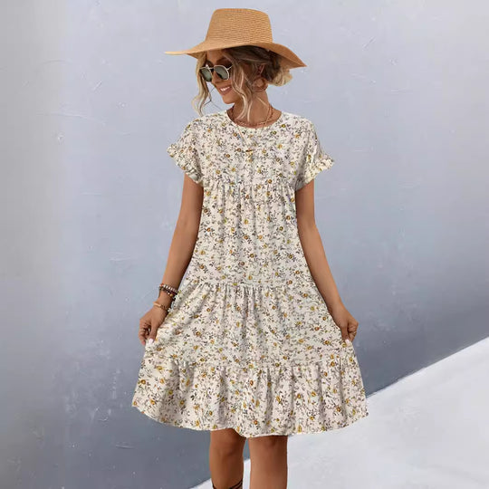 Damen Freizeitkleid mit voluminösem Rock und floralem Design R&B