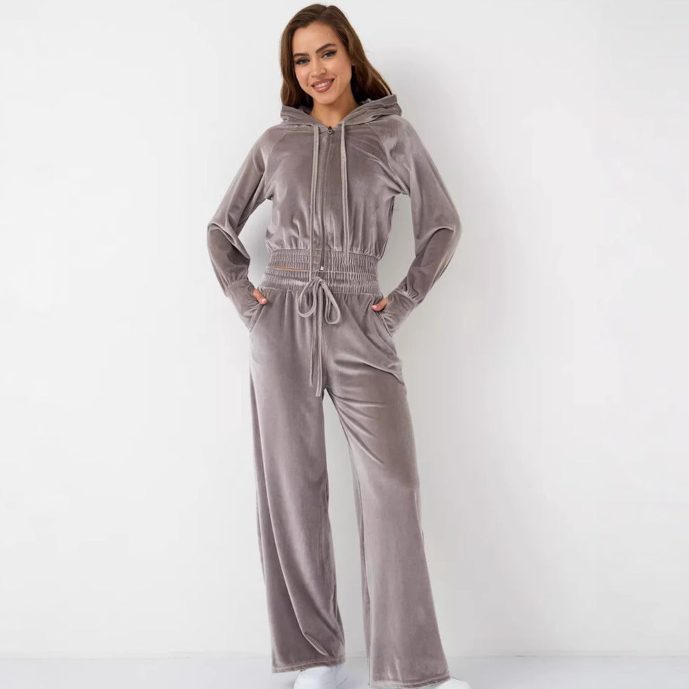 Damen Luxuriöses Fleece-Loungewear-Set mit Kapuze und lockerer Passform R&B