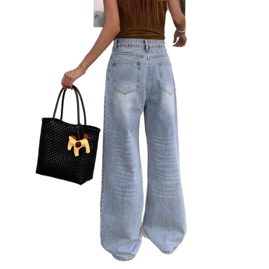 Damen Weite High-Waist Denim-Hose mit modischem Schnitt und lässigen Details R&B