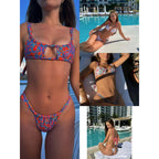 Damen Bikini mit verspieltem Erdbeer-Muster und verstellbaren Trägern R&B
