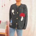 Damen Strickjacke mit buntem Pilzmotiv und Knopfdetails R&B