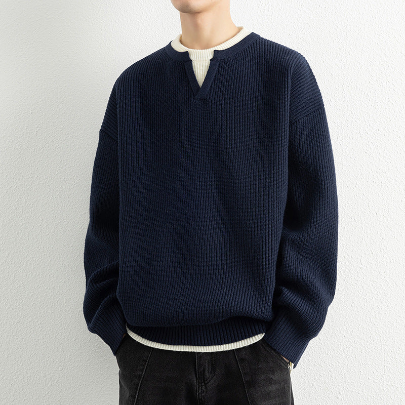 Herren Strickpullover mit V-Ausschnitt und strukturiertem Design R&B
