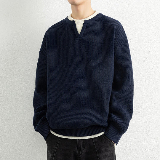 Herren Strickpullover mit V-Ausschnitt und strukturiertem Design R&B