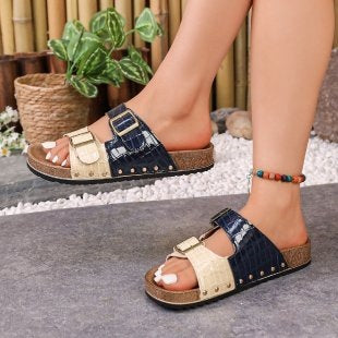 Damen komfortable Zehentrenner-Sandalen mit modischem Schnallen-Design R&B