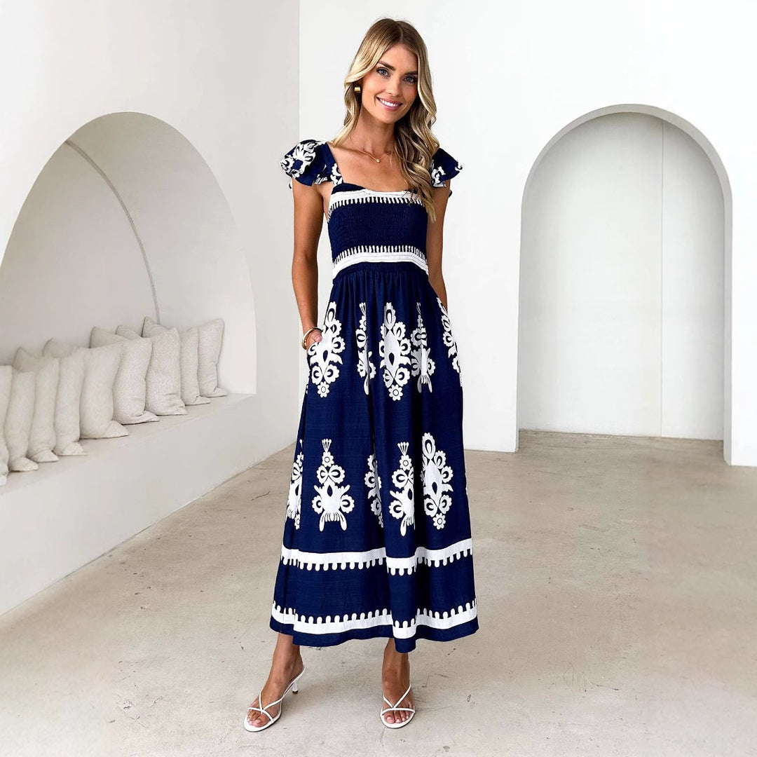 Damen Maxikleid mit floralen Stickereien und Rüschendetails R&B