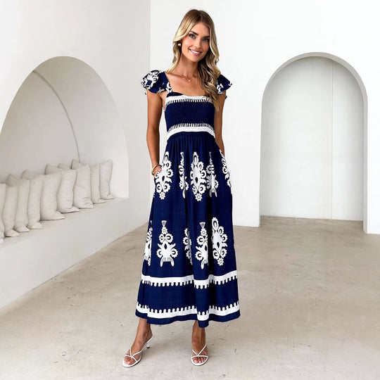 Damen Maxikleid mit floralen Stickereien und Rüschendetails R&B
