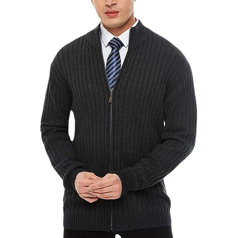 Herren Strickjacke mit modernen Zipper-Details und feinem Rippmuster R&B