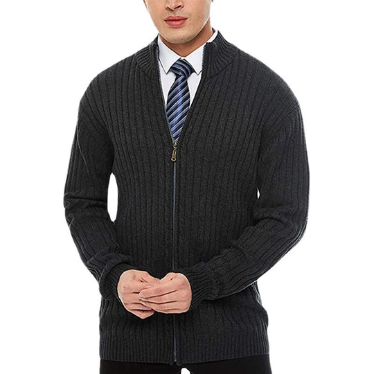 Herren Strickjacke mit modernen Zipper-Details und feinem Rippmuster R&B