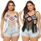 Damen gehäkeltes Crop-Top mit buntem Fransen-Design R&B