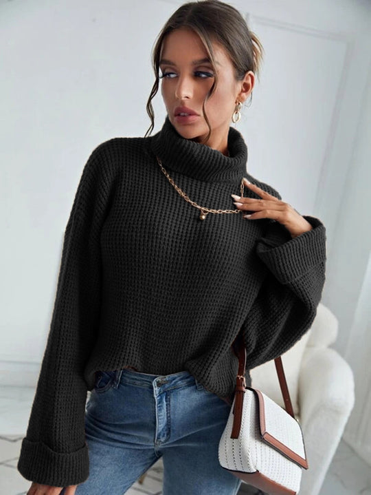 Damen Hochwertiger Strickpullover mit hohem Kragen und strukturiertem Design R&B