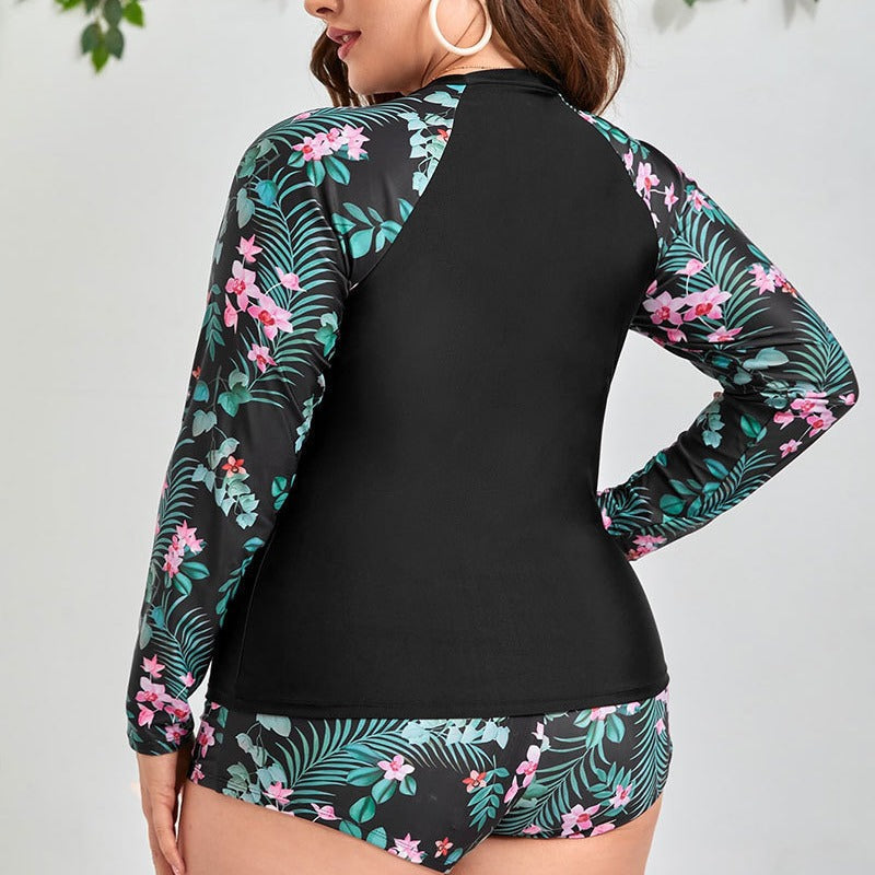 Damen Sportliche Bademode mit langen Ärmeln und floralem Design R&B