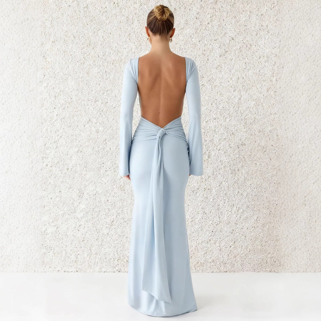 Damen Elegantes Maxikleid mit langem Arm und schwingendem Rock R&B