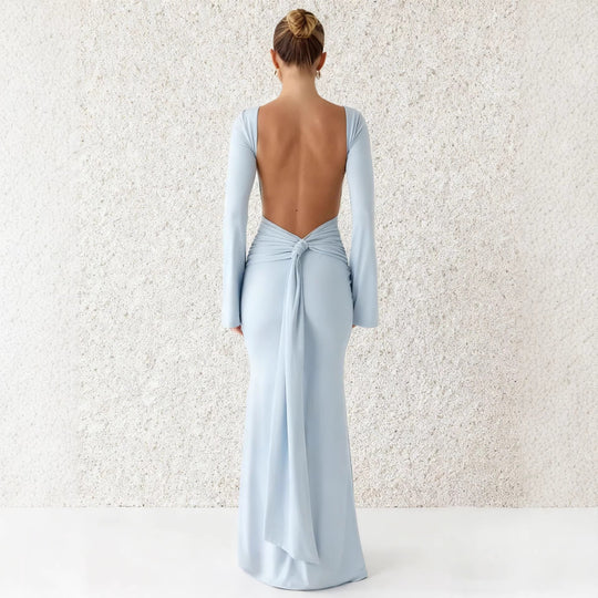 Damen Elegantes Maxikleid mit langem Arm und schwingendem Rock R&B