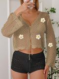 Damen leichte Häkeljacke mit floralem Detail R&B