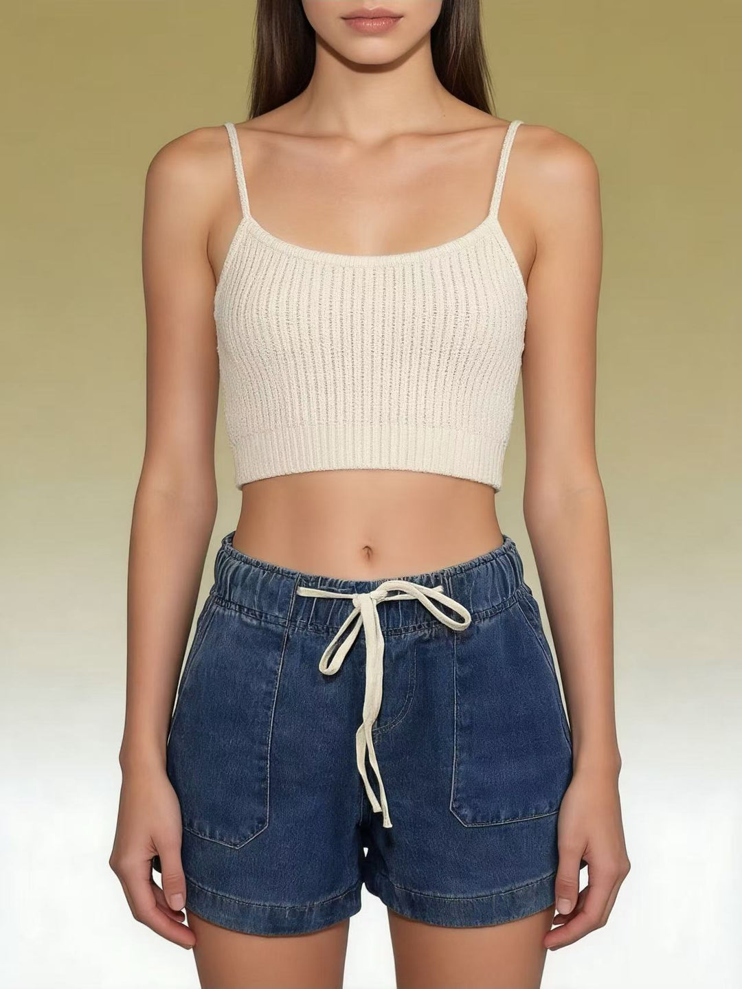 Damen Legere Denim-Shorts mit elastischem Bund R&B