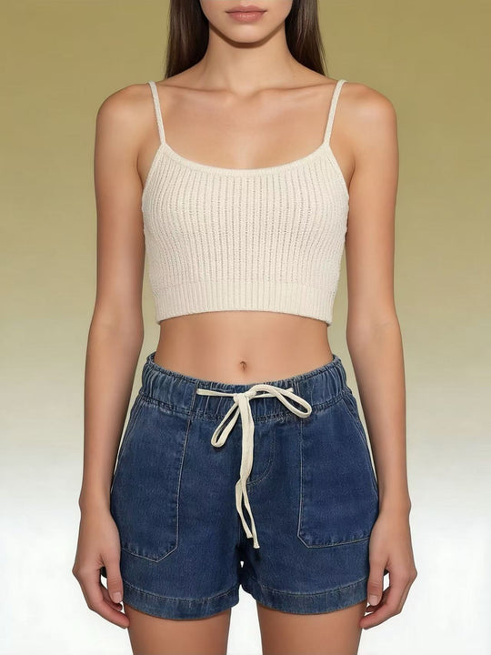 Damen Legere Denim-Shorts mit elastischem Bund R&B