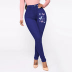 Damen Slim-Fit Jeans mit floralem Stickdesign R&B