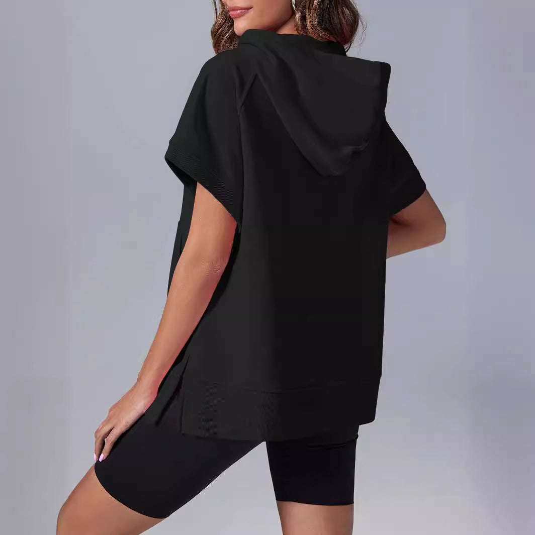 Damen lässiger Kapuzenpullover mit halbem Reißverschluss R&B