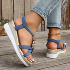 Damen Wedge-Sandalen mit dekorativem Perlen-Detail und hohem Komfort R&B