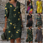 Damen Sommerliches Leinenkleid mit modernem Muster R&B