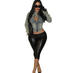 Damen Modische Cropped Jeansjacke mit figurbetontem Schnitt R&B