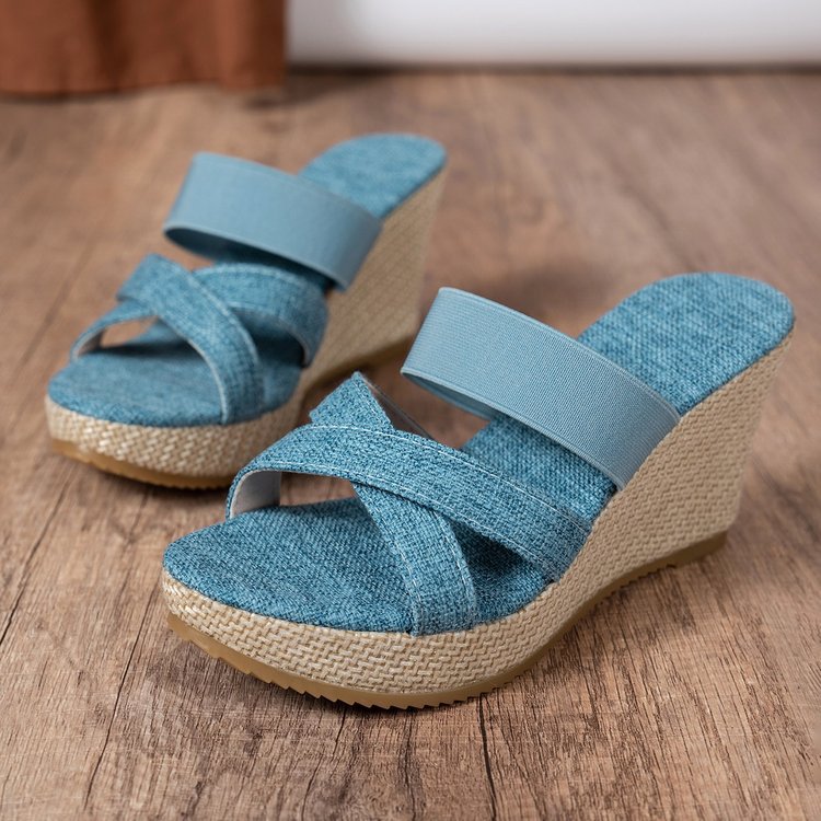 Damen Elegante Keil-Sandalen mit breiten Riemen R&B