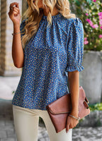 Damen Bluse mit Verspieltem Blumendesign und Puffärmeln R&B