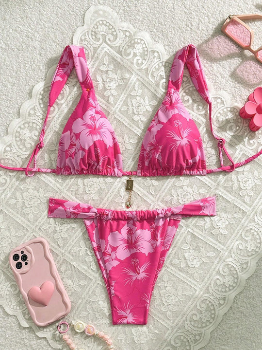 Damen Triangel-Bikini mit verspieltem Mustermix R&B