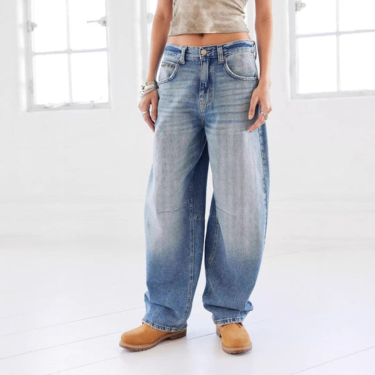 Damen weit geschnittene Jeans im lässigen Stil mit modischen Details R&B