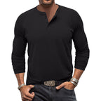 Herren Langarm-Henley-Shirt mit praktischem Knopfdesign R&B