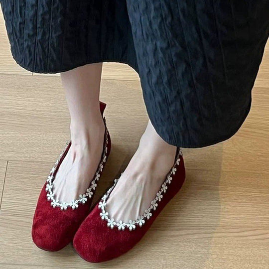 Damen bequeme Filz-Ballerinas mit zartem Blumenapplikationsdesign R&B