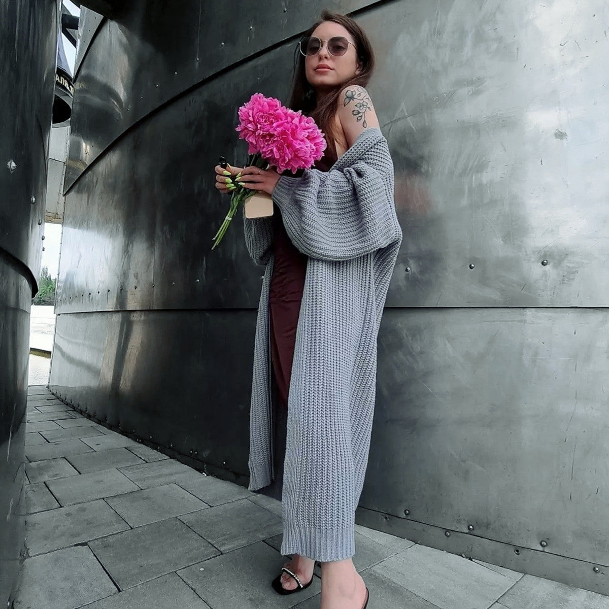 Damen Großer Strickcardigan mit weitem Schnitt und modischem Muster R&B