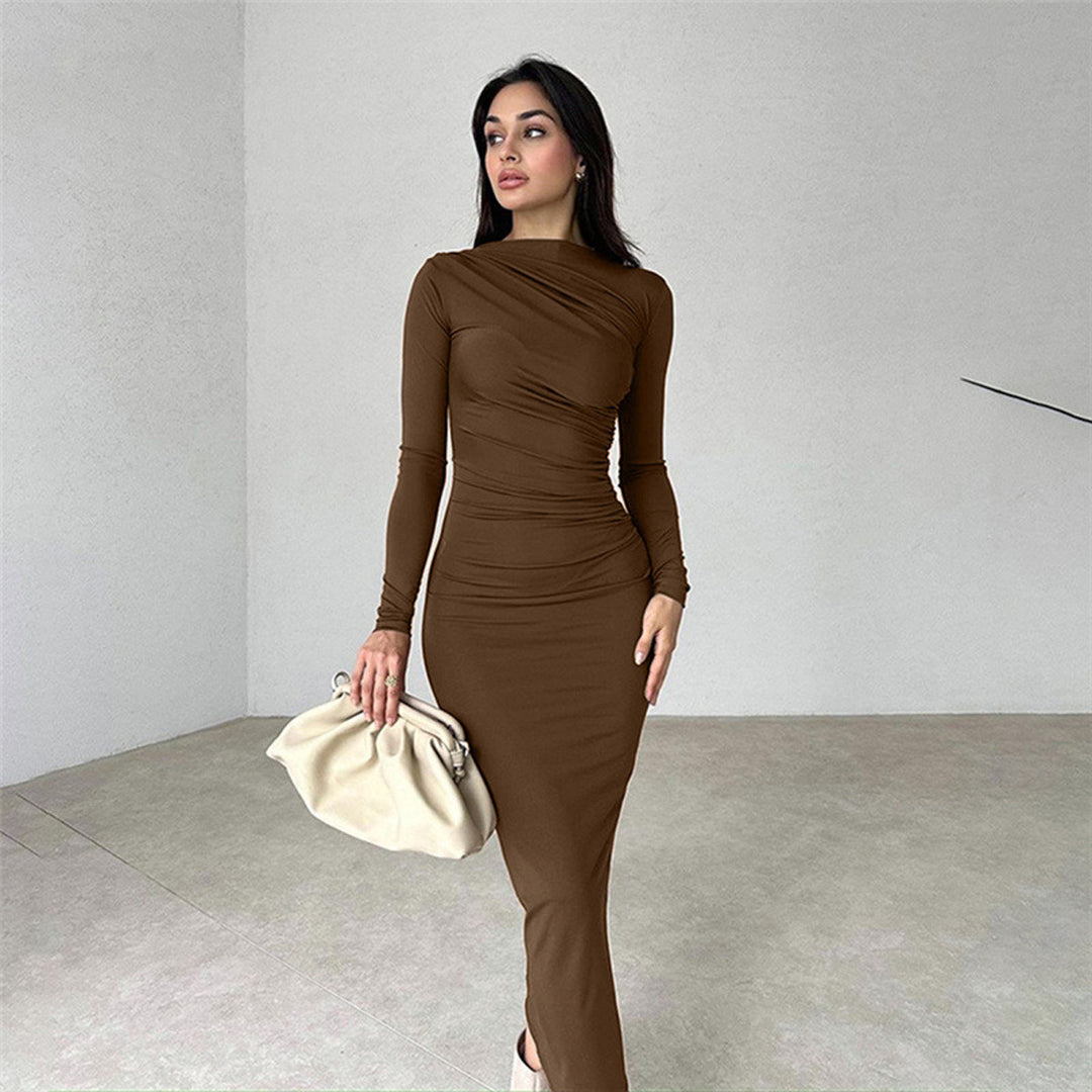Damen figurbetontes Maxikleid mit eleganter Raffung R&B