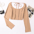 Damen Langarm-Crop-Top mit raffiniertem Wickeldetail R&B