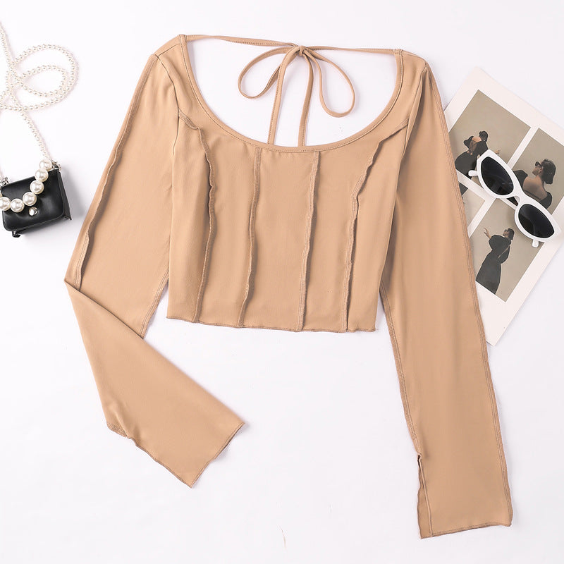 Damen Langarm-Crop-Top mit raffiniertem Wickeldetail R&B