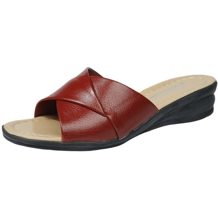 Damen nan komfortable Slipper-Pantolette mit gekreuzten Riemen und leichtem Keilabsatz R&B