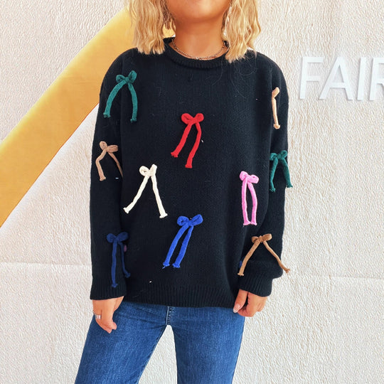 Damen kreativer Pullover mit bunten Schleifenakzenten R&B