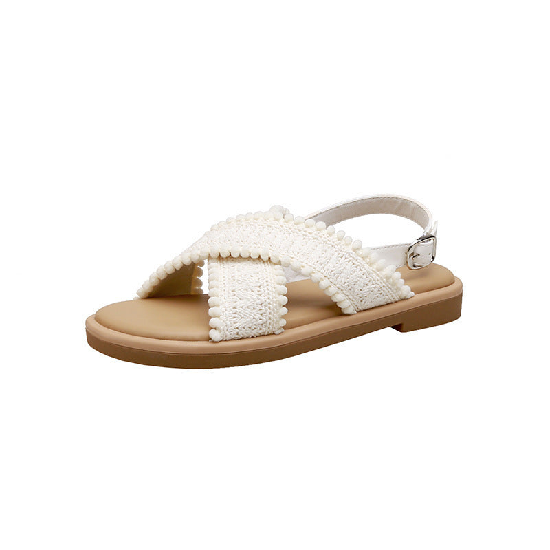 Damen modische Sandalen mit dekorativem Geflecht und komfortablem Fußbett