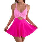 Damen Einteiliger Badeanzug mit Wickelrock und trendy Cut-Out R&B